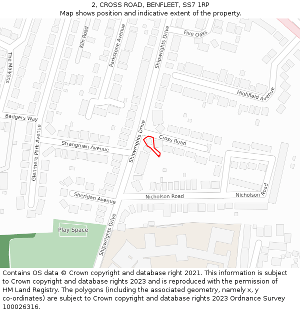 2, CROSS ROAD, BENFLEET, SS7 1RP: Location map and indicative extent of plot