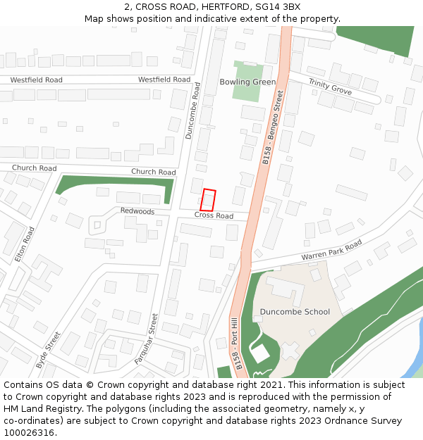 2, CROSS ROAD, HERTFORD, SG14 3BX: Location map and indicative extent of plot