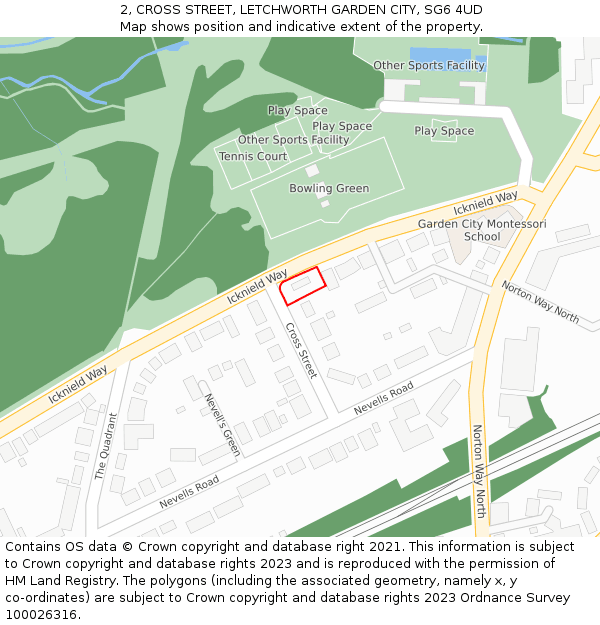 2, CROSS STREET, LETCHWORTH GARDEN CITY, SG6 4UD: Location map and indicative extent of plot