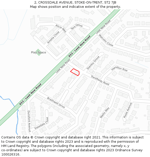 2, CROSSDALE AVENUE, STOKE-ON-TRENT, ST2 7JB: Location map and indicative extent of plot