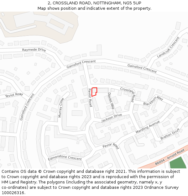 2, CROSSLAND ROAD, NOTTINGHAM, NG5 5UP: Location map and indicative extent of plot