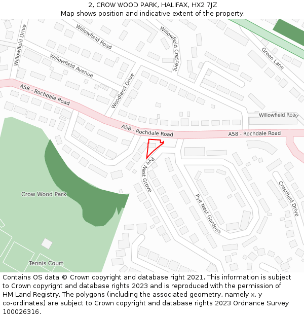2, CROW WOOD PARK, HALIFAX, HX2 7JZ: Location map and indicative extent of plot