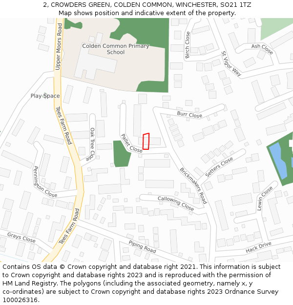 2, CROWDERS GREEN, COLDEN COMMON, WINCHESTER, SO21 1TZ: Location map and indicative extent of plot