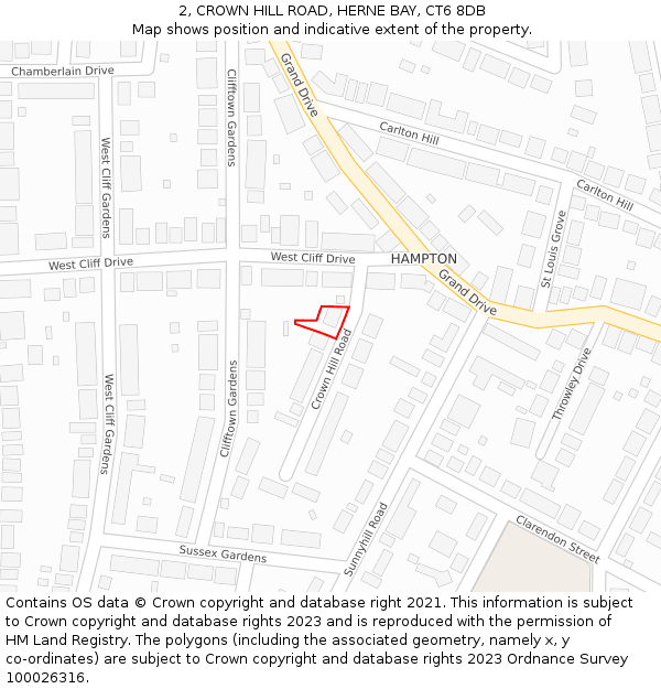 2, CROWN HILL ROAD, HERNE BAY, CT6 8DB: Location map and indicative extent of plot