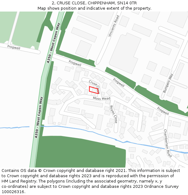 2, CRUSE CLOSE, CHIPPENHAM, SN14 0TR: Location map and indicative extent of plot