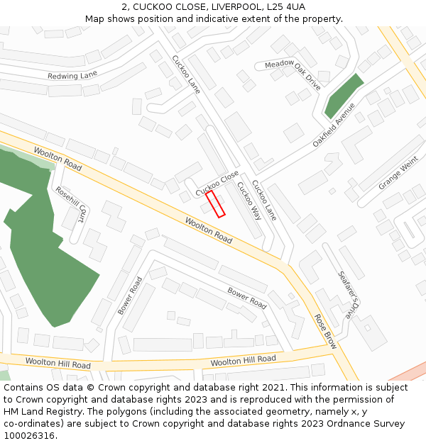 2, CUCKOO CLOSE, LIVERPOOL, L25 4UA: Location map and indicative extent of plot