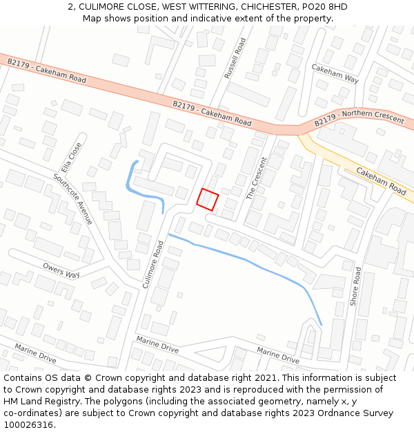 2, CULIMORE CLOSE, WEST WITTERING, CHICHESTER, PO20 8HD: Location map and indicative extent of plot