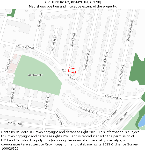 2, CULME ROAD, PLYMOUTH, PL3 5BJ: Location map and indicative extent of plot