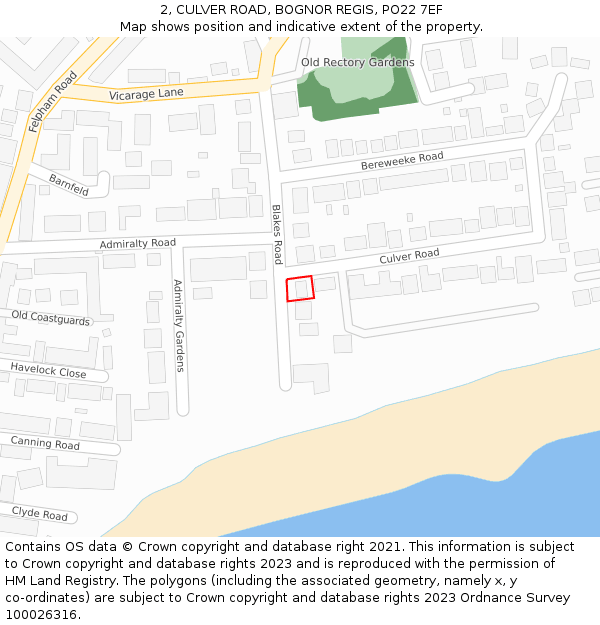 2, CULVER ROAD, BOGNOR REGIS, PO22 7EF: Location map and indicative extent of plot