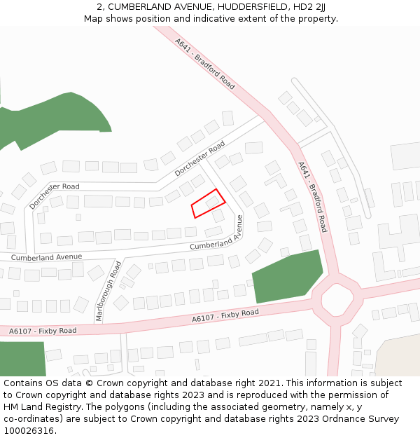 2, CUMBERLAND AVENUE, HUDDERSFIELD, HD2 2JJ: Location map and indicative extent of plot