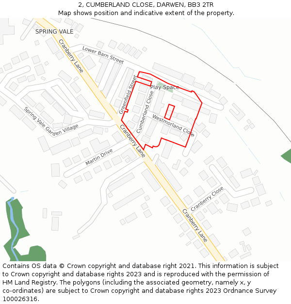2, CUMBERLAND CLOSE, DARWEN, BB3 2TR: Location map and indicative extent of plot