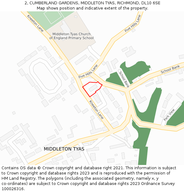 2, CUMBERLAND GARDENS, MIDDLETON TYAS, RICHMOND, DL10 6SE: Location map and indicative extent of plot