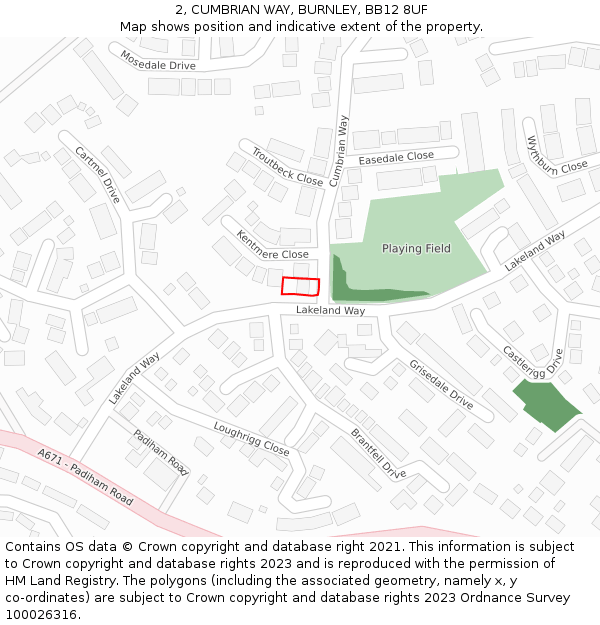 2, CUMBRIAN WAY, BURNLEY, BB12 8UF: Location map and indicative extent of plot