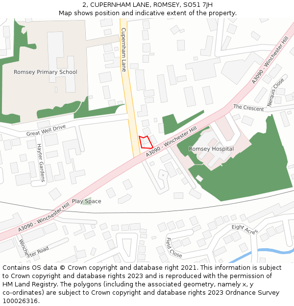 2, CUPERNHAM LANE, ROMSEY, SO51 7JH: Location map and indicative extent of plot