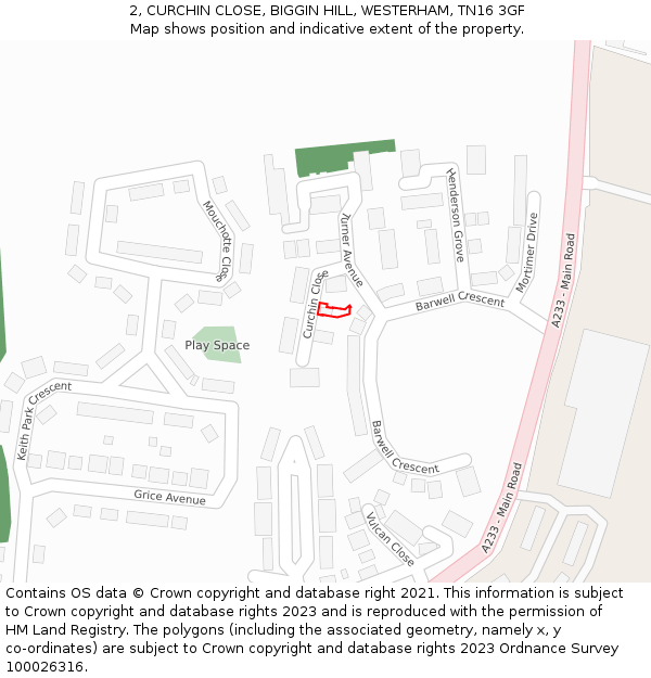 2, CURCHIN CLOSE, BIGGIN HILL, WESTERHAM, TN16 3GF: Location map and indicative extent of plot