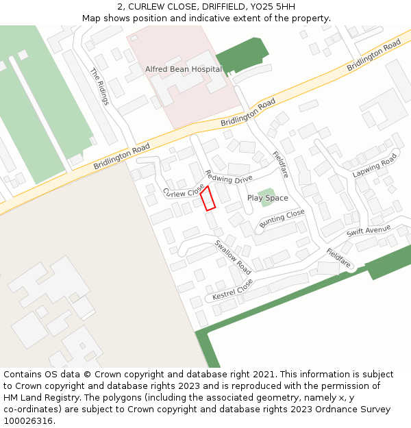 2, CURLEW CLOSE, DRIFFIELD, YO25 5HH: Location map and indicative extent of plot