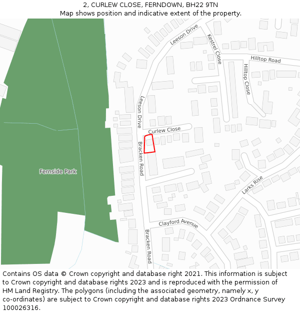 2, CURLEW CLOSE, FERNDOWN, BH22 9TN: Location map and indicative extent of plot