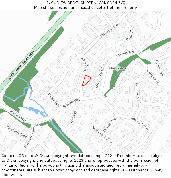 2, CURLEW DRIVE, CHIPPENHAM, SN14 6YQ: Location map and indicative extent of plot