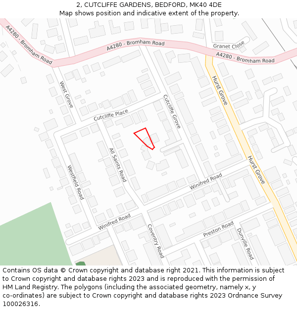2, CUTCLIFFE GARDENS, BEDFORD, MK40 4DE: Location map and indicative extent of plot