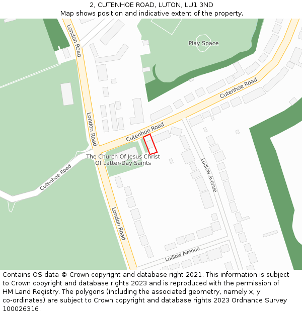 2, CUTENHOE ROAD, LUTON, LU1 3ND: Location map and indicative extent of plot