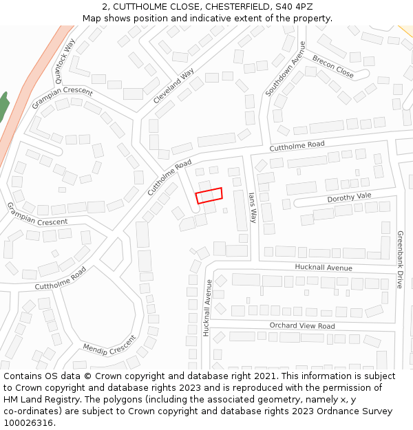 2, CUTTHOLME CLOSE, CHESTERFIELD, S40 4PZ: Location map and indicative extent of plot