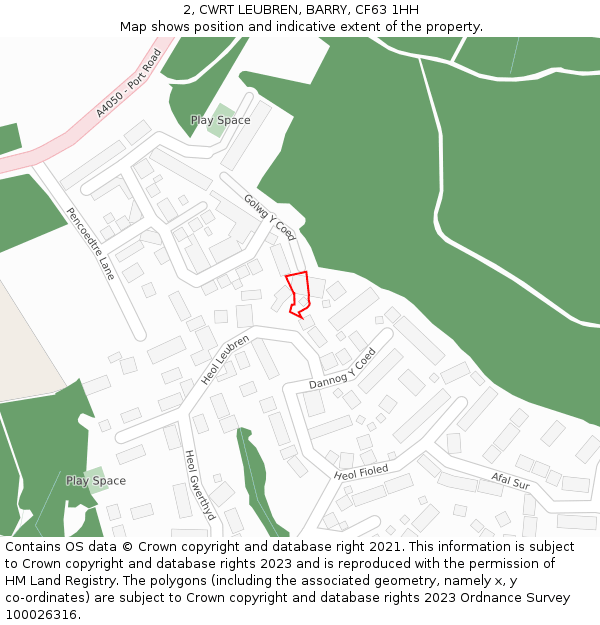2, CWRT LEUBREN, BARRY, CF63 1HH: Location map and indicative extent of plot