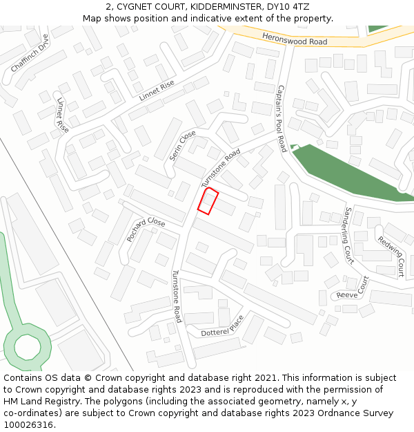 2, CYGNET COURT, KIDDERMINSTER, DY10 4TZ: Location map and indicative extent of plot