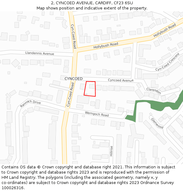 2, CYNCOED AVENUE, CARDIFF, CF23 6SU: Location map and indicative extent of plot