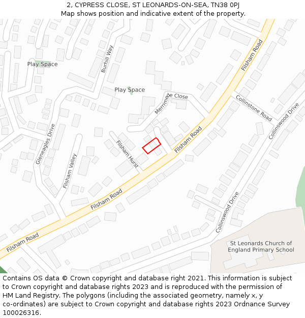 2, CYPRESS CLOSE, ST LEONARDS-ON-SEA, TN38 0PJ: Location map and indicative extent of plot