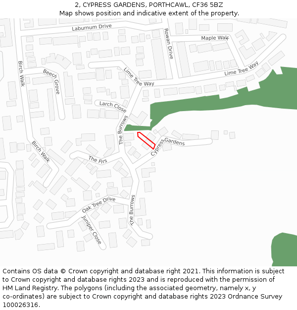 2, CYPRESS GARDENS, PORTHCAWL, CF36 5BZ: Location map and indicative extent of plot