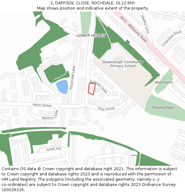 2, DAFFODIL CLOSE, ROCHDALE, OL12 6NY: Location map and indicative extent of plot