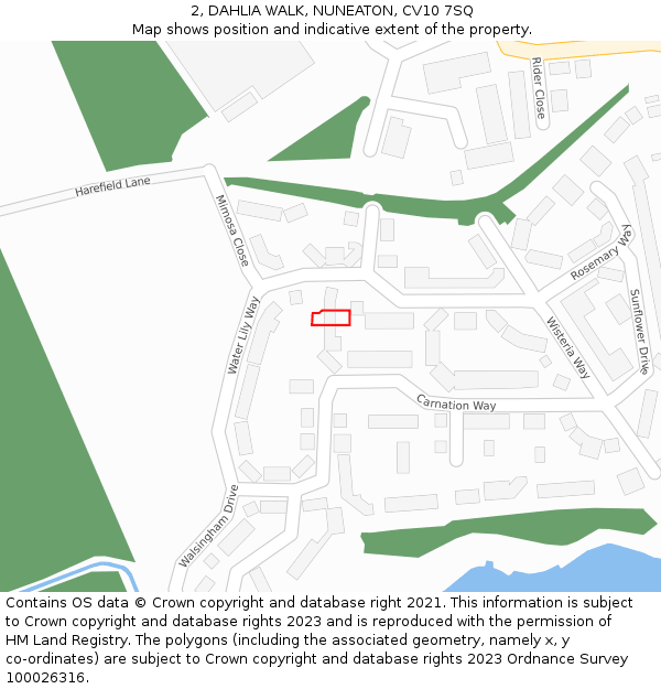 2, DAHLIA WALK, NUNEATON, CV10 7SQ: Location map and indicative extent of plot