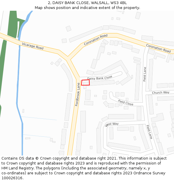2, DAISY BANK CLOSE, WALSALL, WS3 4BL: Location map and indicative extent of plot