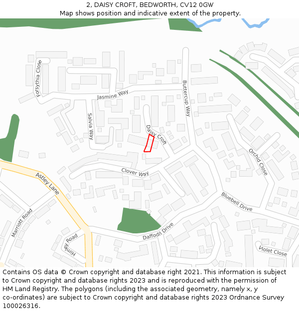 2, DAISY CROFT, BEDWORTH, CV12 0GW: Location map and indicative extent of plot