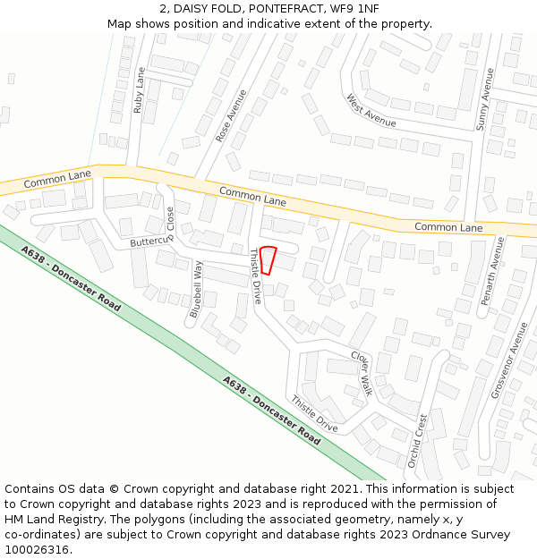 2, DAISY FOLD, PONTEFRACT, WF9 1NF: Location map and indicative extent of plot