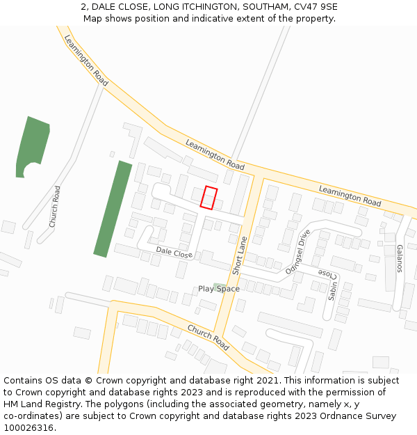 2, DALE CLOSE, LONG ITCHINGTON, SOUTHAM, CV47 9SE: Location map and indicative extent of plot