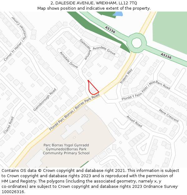 2, DALESIDE AVENUE, WREXHAM, LL12 7TQ: Location map and indicative extent of plot