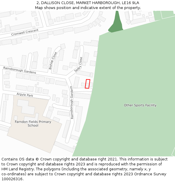 2, DALLISON CLOSE, MARKET HARBOROUGH, LE16 9LA: Location map and indicative extent of plot
