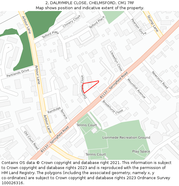 2, DALRYMPLE CLOSE, CHELMSFORD, CM1 7RF: Location map and indicative extent of plot