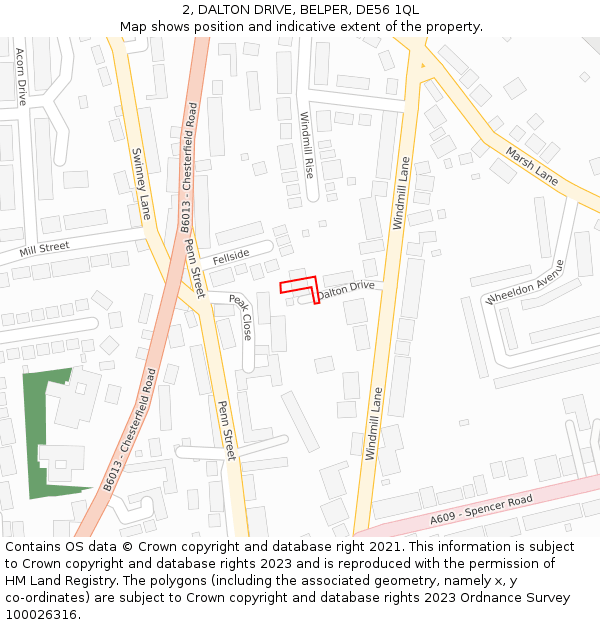 2, DALTON DRIVE, BELPER, DE56 1QL: Location map and indicative extent of plot