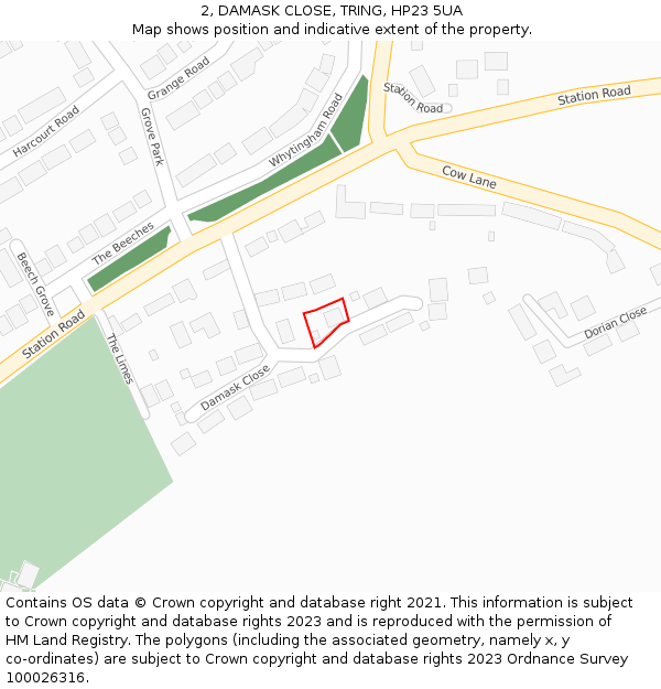 2, DAMASK CLOSE, TRING, HP23 5UA: Location map and indicative extent of plot