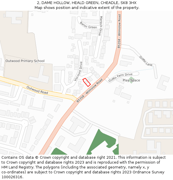 2, DAME HOLLOW, HEALD GREEN, CHEADLE, SK8 3HX: Location map and indicative extent of plot