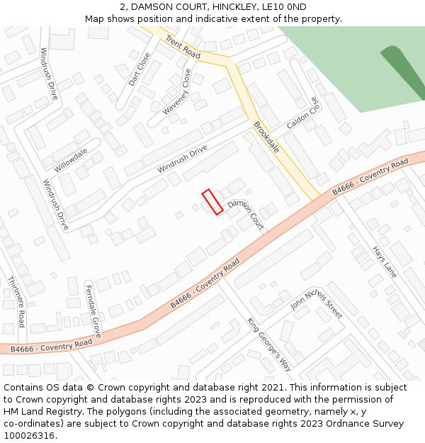 2, DAMSON COURT, HINCKLEY, LE10 0ND: Location map and indicative extent of plot