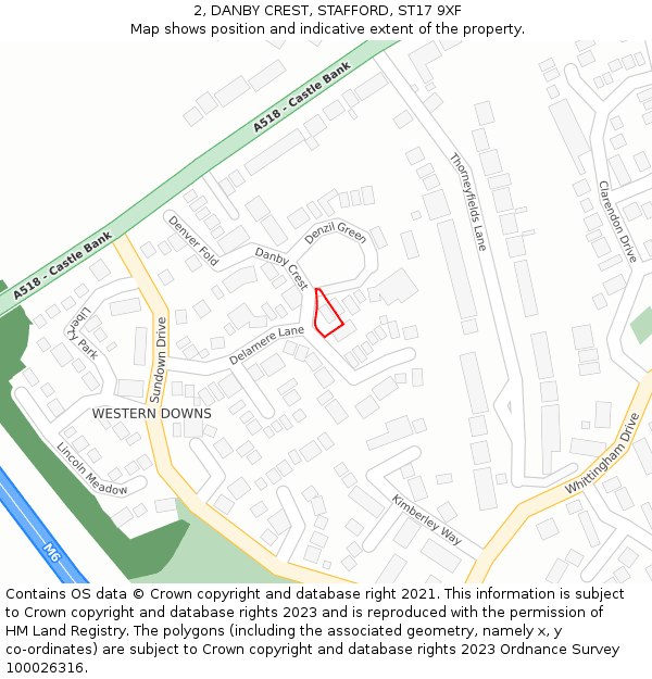 2, DANBY CREST, STAFFORD, ST17 9XF: Location map and indicative extent of plot