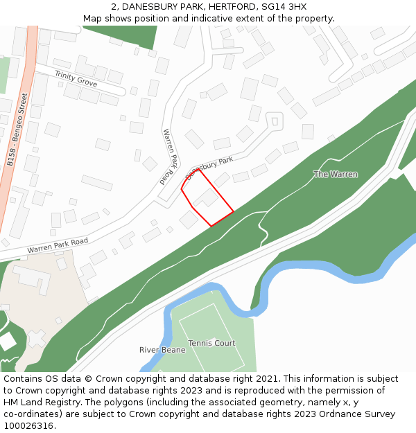 2, DANESBURY PARK, HERTFORD, SG14 3HX: Location map and indicative extent of plot