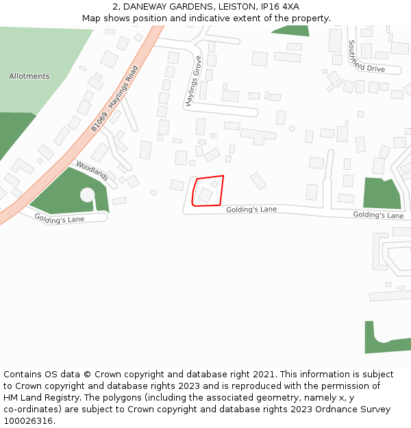 2, DANEWAY GARDENS, LEISTON, IP16 4XA: Location map and indicative extent of plot