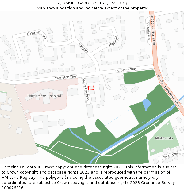 2, DANIEL GARDENS, EYE, IP23 7BQ: Location map and indicative extent of plot