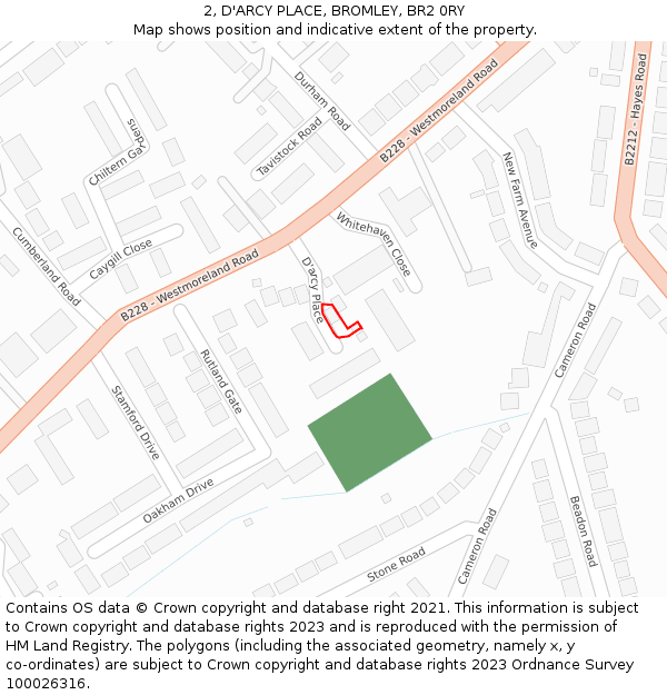 2, D'ARCY PLACE, BROMLEY, BR2 0RY: Location map and indicative extent of plot