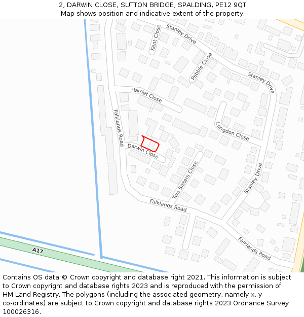 2, DARWIN CLOSE, SUTTON BRIDGE, SPALDING, PE12 9QT: Location map and indicative extent of plot