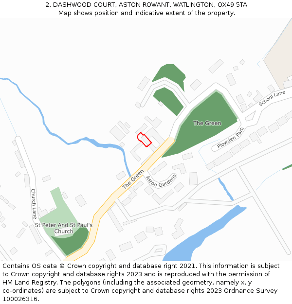 2, DASHWOOD COURT, ASTON ROWANT, WATLINGTON, OX49 5TA: Location map and indicative extent of plot